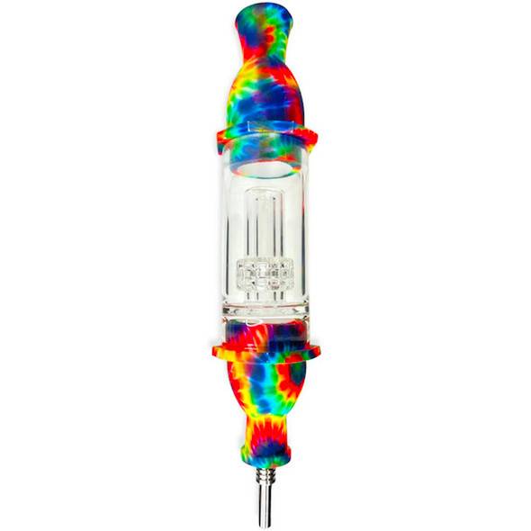 8" Silicone Nectar Collector with Glass Matrix Perc 10mm Nail - Tie Dye