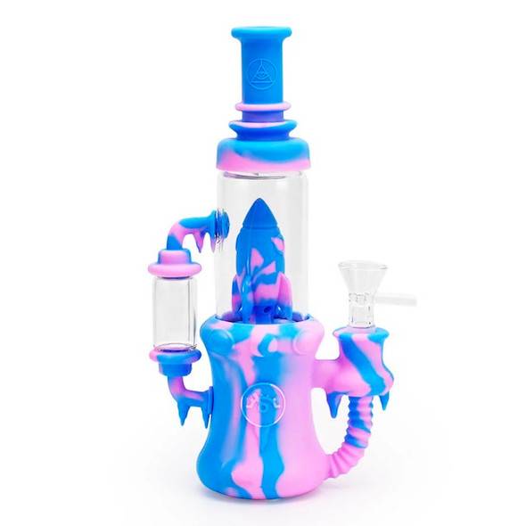 Silicone Recycler Dab Rig: Rocket Ship 9" Ritual - Pink and Blue