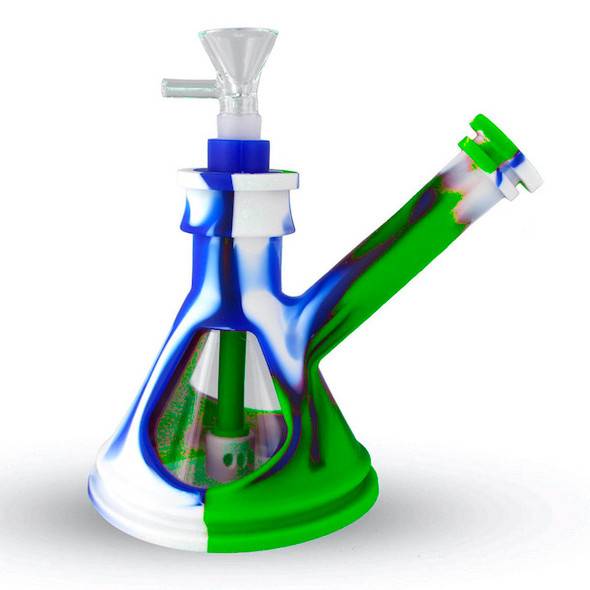 6" Silicone Glass Hybrid Beaker Bottom Water Pipe - Blue White and Green