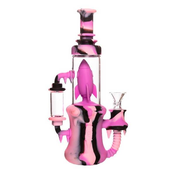 Silicone Recycler Dab Rig: Rocket Ship 9" Ritual - Pink and Black