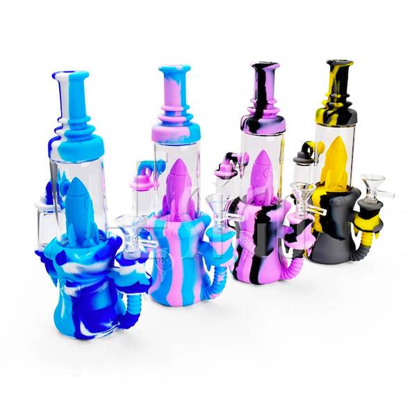 Silicone Recycler Dab Rig: Rocket Ship 9" Ritual - Pink and Black