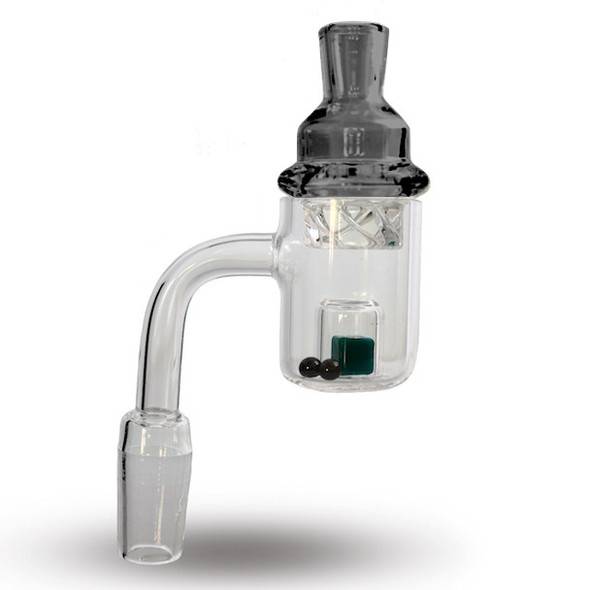 Cadmium Core Quartz Banger with Spinner Carb Cap and Two Terp Pearls