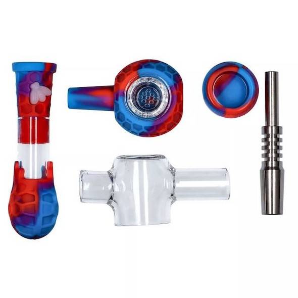 Silicone Nectar Collector with Reclaim Catcher and Dry Herb Bowl