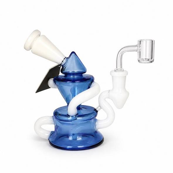 6.5" Mini Recycler Glass Dabber Rig: Milky White and Blue