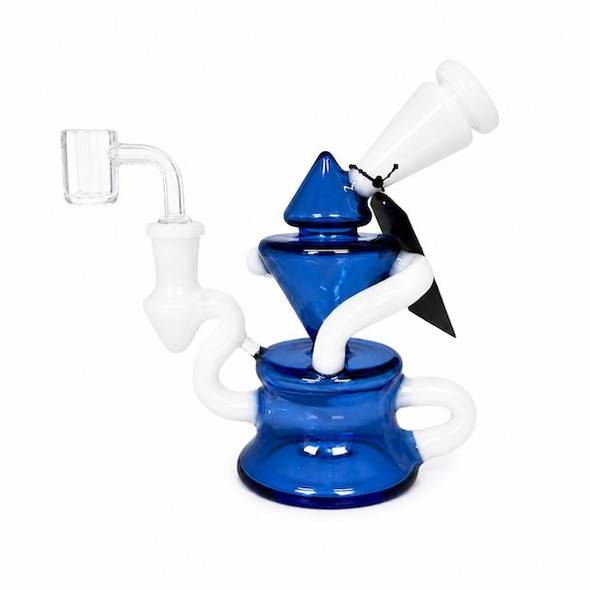 6.5" Mini Recycler Glass Dabber Rig: Milky White and Blue