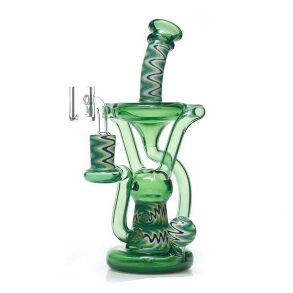 8" Wig Wag Glass Recycler Dab Rig: Green with 3 Tubes