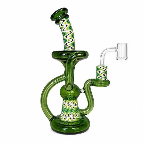 8" Wig Wag Glass Recycler Dab Rig: Green with 3 Tubes
