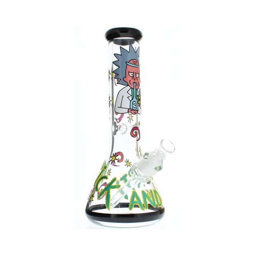 R Morty Dabbing Rick Hand Painted Glass Bong