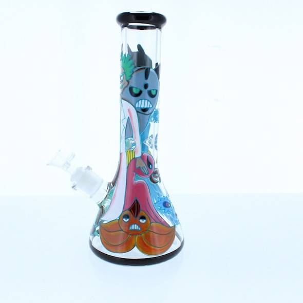 R Morty Rick and Friends Hand Painted Glass Bong