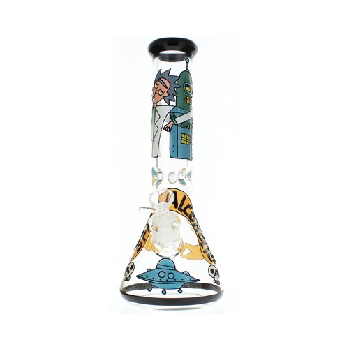 R Morty Space Alcoholics Hand Painted Glass Bong