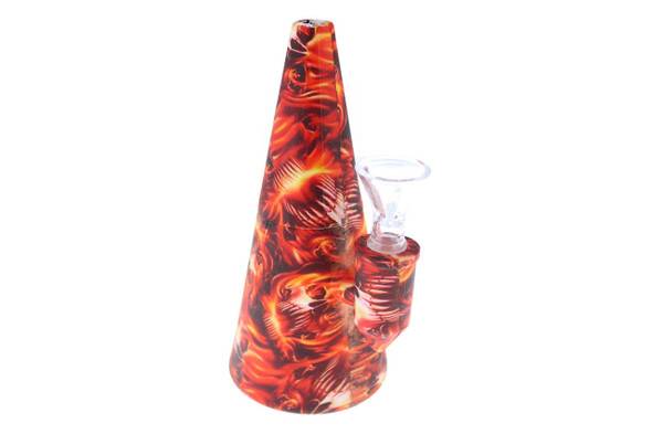 Relegated Renegades 6" Fire Pattern Cone Shaped Silicone Bong - Showerhead Perc 