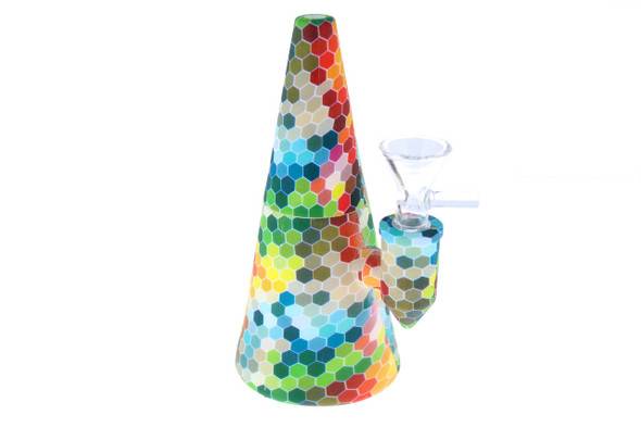 Relegated Renegades 6" Rainbow Honey Comb Pattern Cone Shaped Silicone Bong - Showerhead Perc 