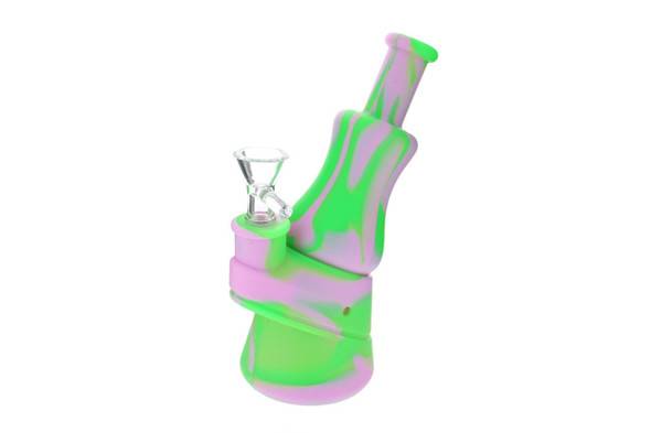 Relegated Renegades 7" Pink Green Pattern Peak Design Silicone Bong 