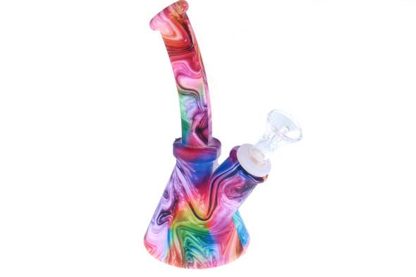 Relegated Renegades 7" Silicone Psychedelic Swirl Tye Dye Beaker Bottom Bong 