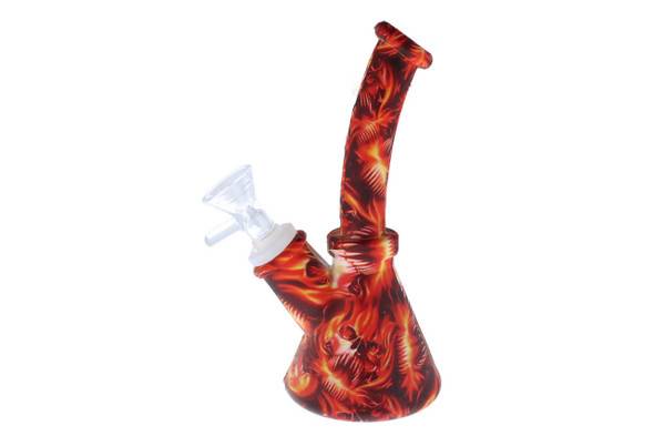  7" Silicone Fire Skull Pattern Beaker Bottom Bong 