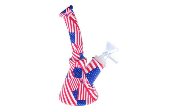  7" Silicone Merica Pattern Beaker Bottom Bong 