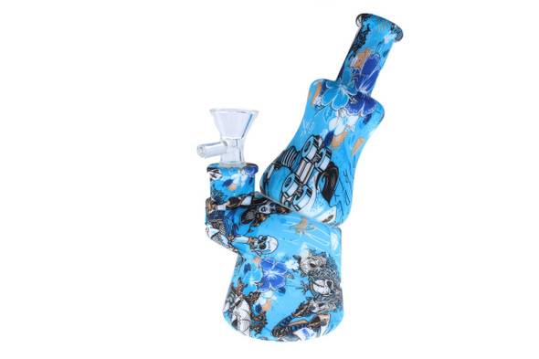  7" Baby Blue Pattern Peak Design Silicone Bong 