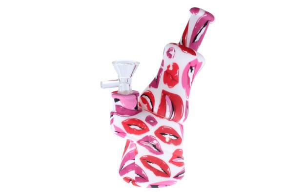  7" Kissy Lips Pattern Peak Design Silicone Bong 