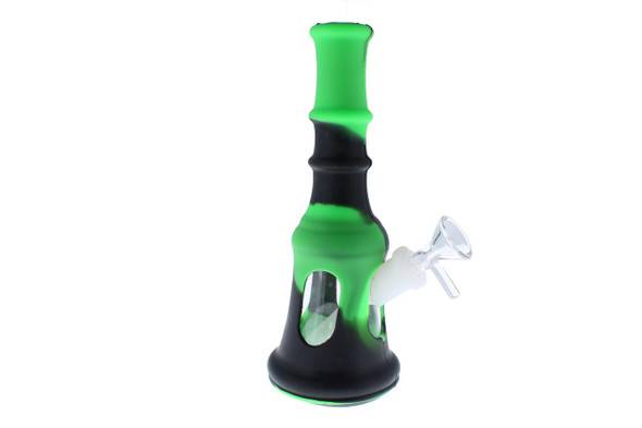  8" Black & Green Liberty Bell Hybrid Glass Silicone Bong 