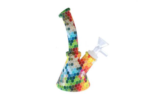  7" Silicone Honeycomb Rainbow Pattern Beaker Bottom Bong 