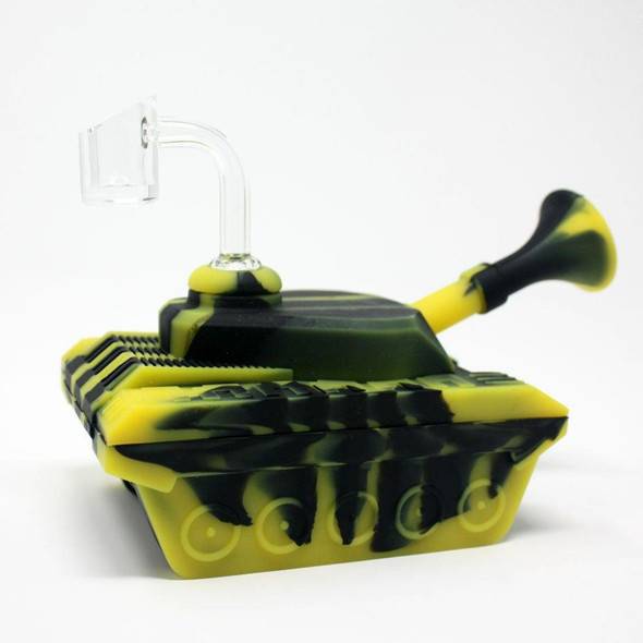  4" Silicone "Tank" Dab Rig / Bong Water Pipe - Black & Yellow 