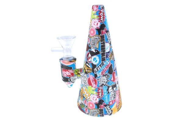  6" Comic Pattern Cone Shaped Silicone Bong - Showerhead Perc 