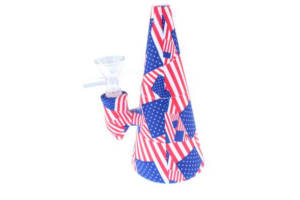  6" Merica Pattern Cone Shaped Silicone Bong - Showerhead Perc 