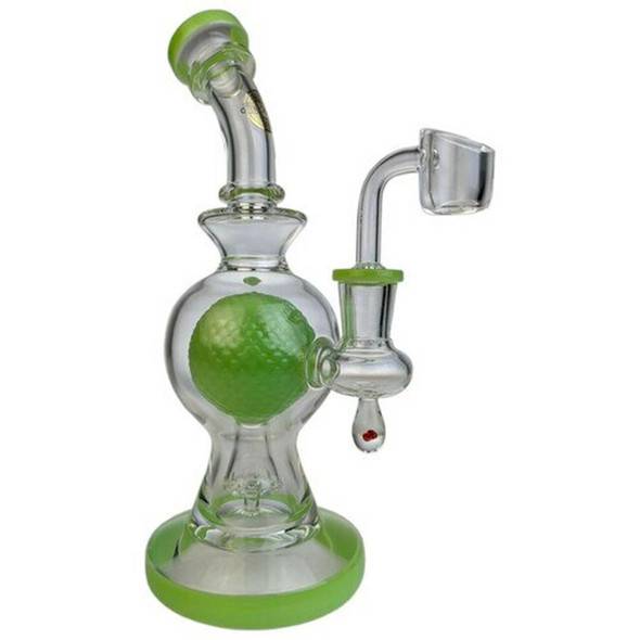  On Point Glass 9" Textured Ball Perc Banger Hanger Water Pipe with 14mm Banger Green 