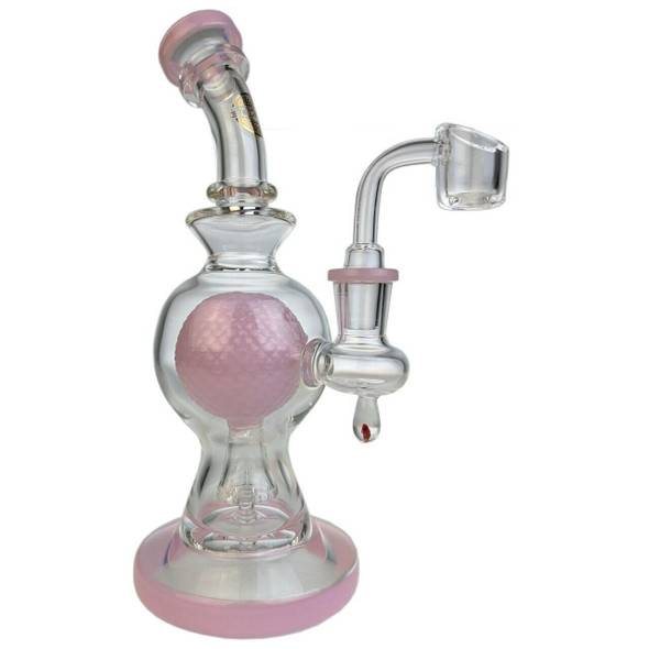  On Point Glass 9" Textured Ball Perc Banger Hanger Water Pipe with 14mm Banger Pink Slyme 