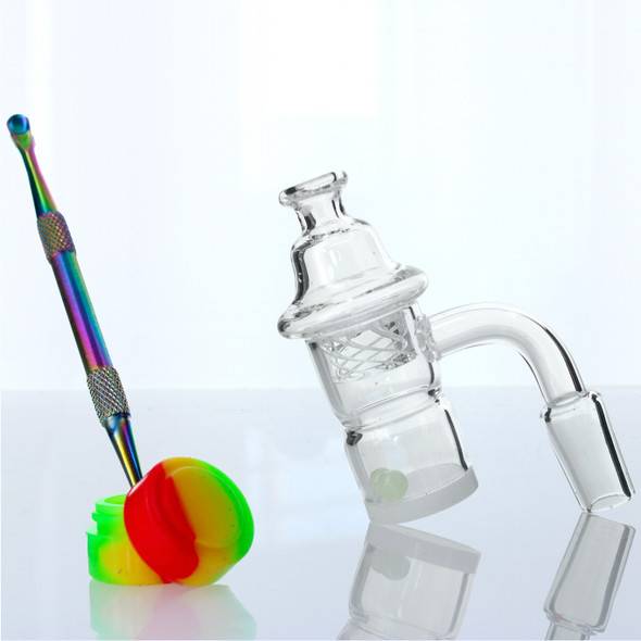 Opaque Bottom Splash Guard 14mm Male 90 Degree Banger Kit with Vortex Carb Cap, Terp Pearls, Dab Tool, & Silicone Jar