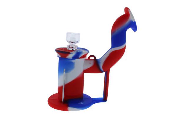  Silicone Dab Rig Waterpipe Kit with Quartz Nail - Red, White & Blue 