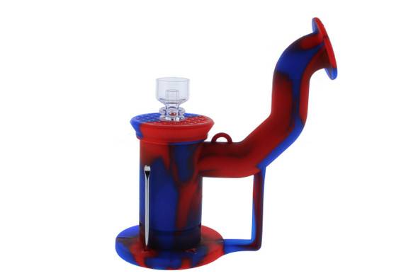  Silicone Dab Rig Waterpipe Kit with Quartz Nail - Red & Blue 