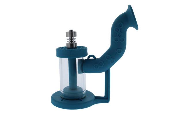  Silicone Glass Hybrid Dab Rig Waterpipe Kit with Titanium Nail - Teal Blue 