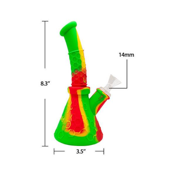  8.5" Waxmaid Hobee S: Honeycomb Rasta - Silicone Beaker Bong 