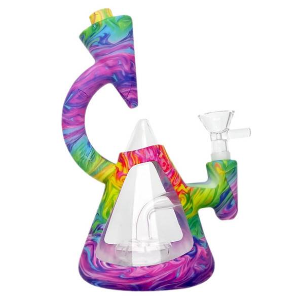  7" Bounce Microscope Glass Silicone Hybrid Bong Dab Rig - Tie Dye Swirl 