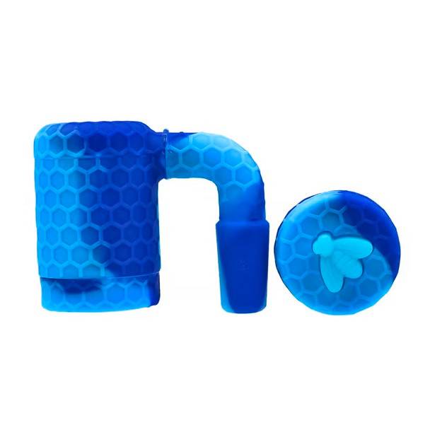 Silicone Reclaim Catcher: 14mm Male 90 Degree HoneyComb Blue Marble